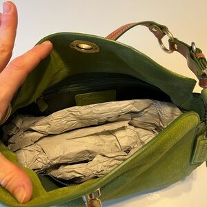 Coach Olive Green Leather Handbag with Gold Accents